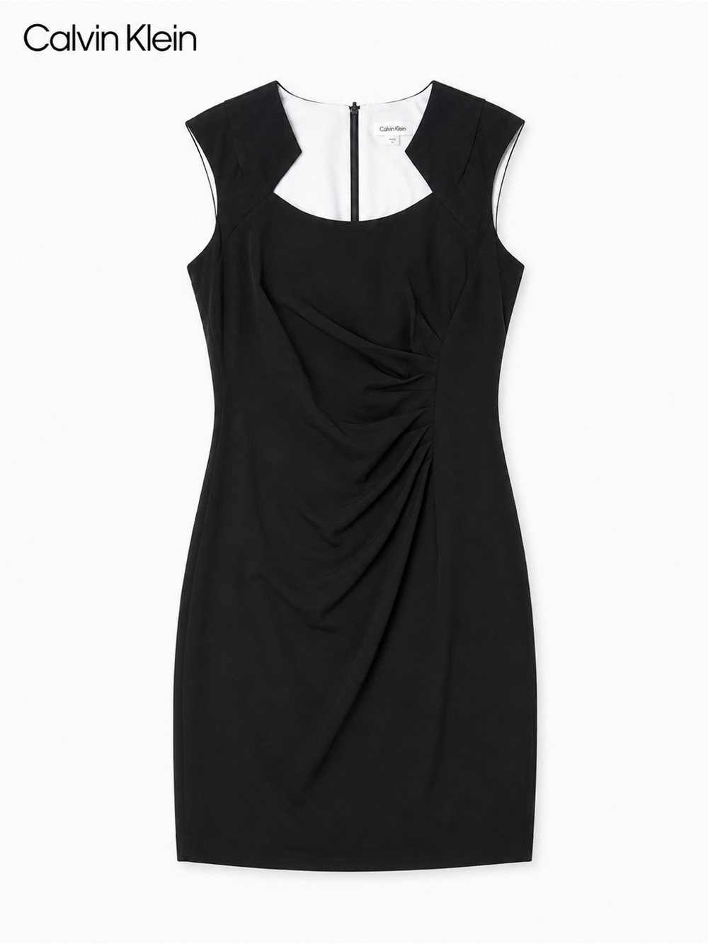 Calvin Klein Black Cap-Sleeve Ruched Sheath Dress NWT